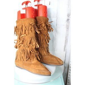 Minnetonka 7 Suede Brown Fringe Mid Calf Women's Boots